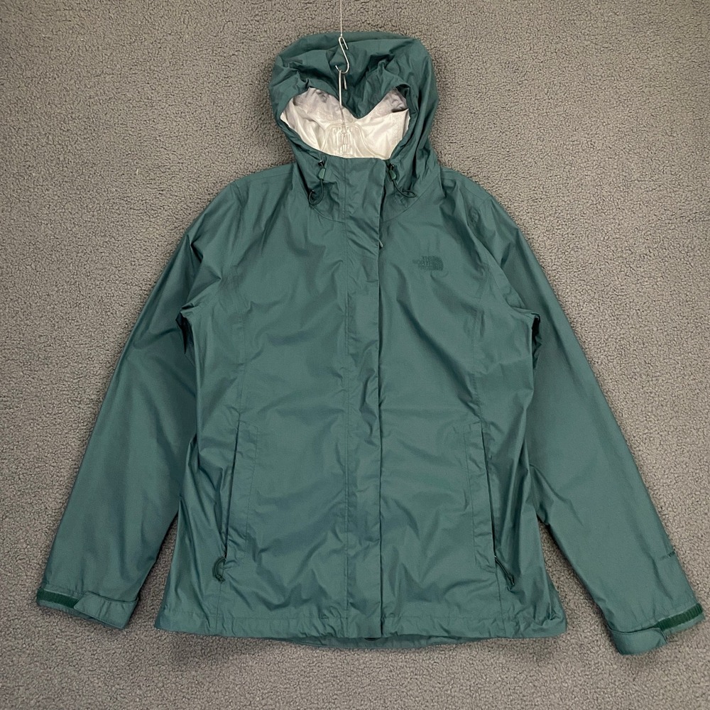 The North Face Rain Jacket Women Large Green Hooded Waterproof Dryvent Hyvent